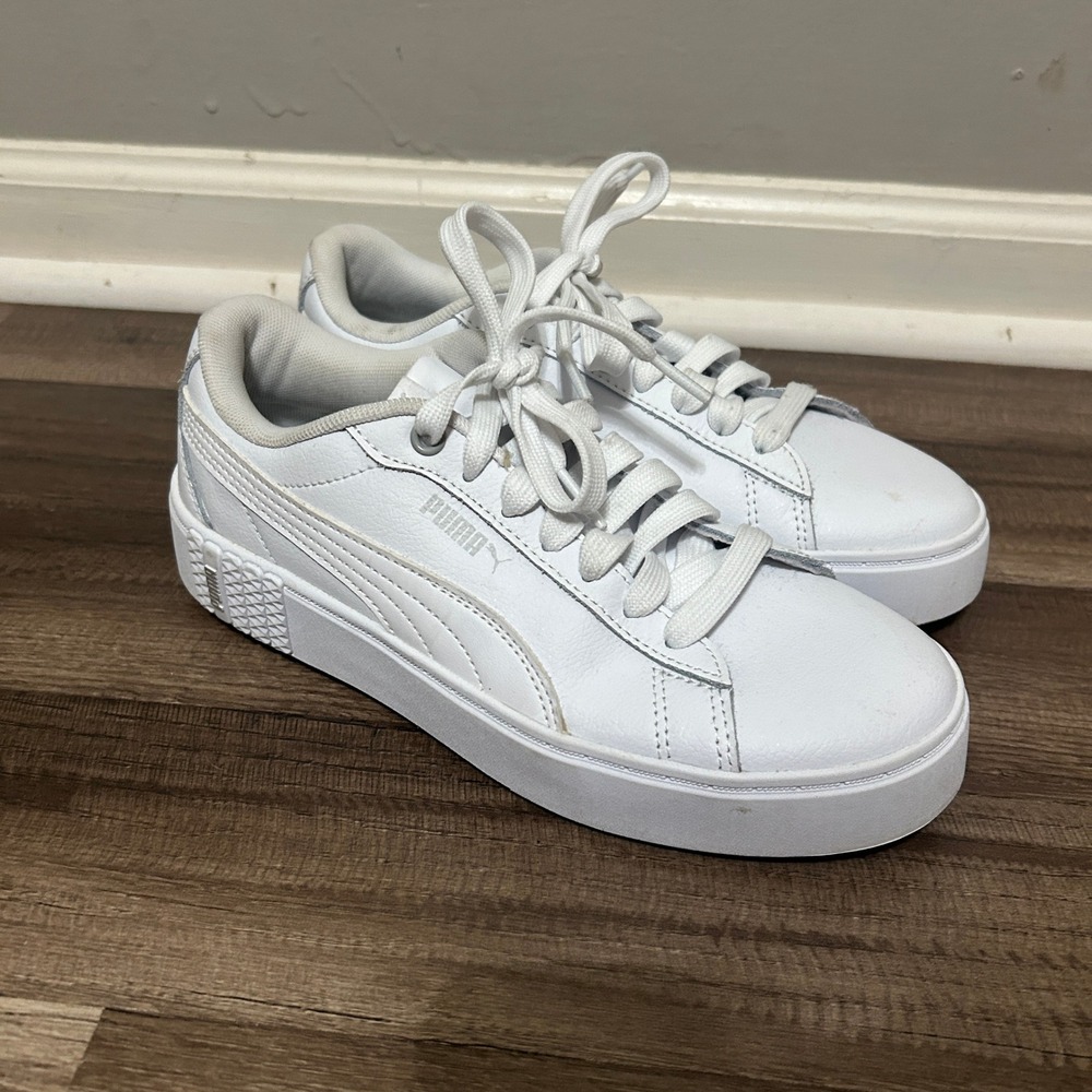 Puma Smash Platform Sneakers Women 7.5 White Low Top Athleisure Shoes Y2k Sporty